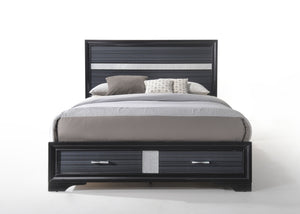 English Elm Black Queen Bed with Storage Drawers, 3D Texture Veneer & Sparkling Trim, No Box Spring Needed B062S00511