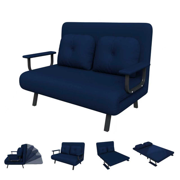 English Elm 46" Wide Corduroy Sleeper Sofa Bed Convertible Folding Chair for Two with Adjustable Backrest Blue W2700P431035