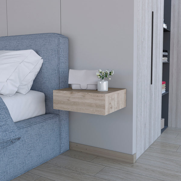 English Elm Vienna Wall-Mounted Nightstand in Light Gray — Space-Saving Engineered Wood with Spacious Drawer B128P176113
