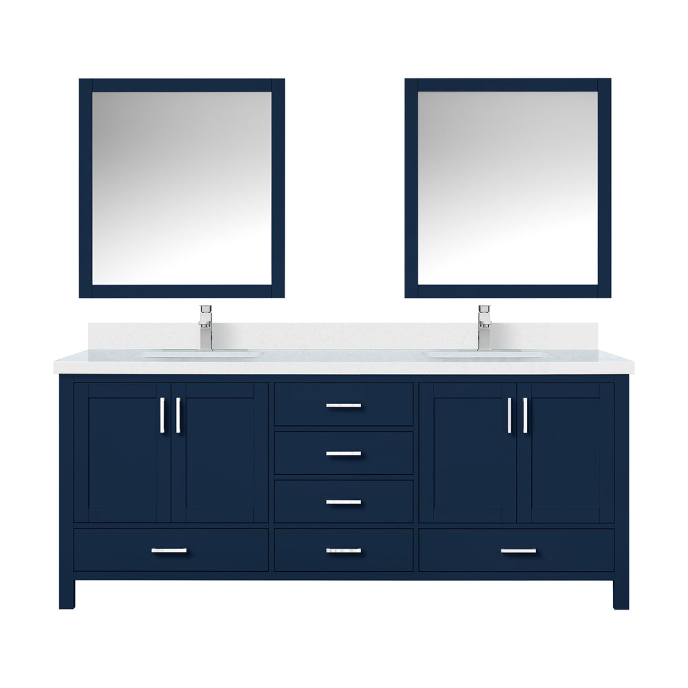 English Elm Navy Blue Double Bath Vanity 80" W x 22" D with Cultured Marble Top, Chrome Faucet & 30" Mirror B2731S01112