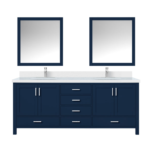 English Elm Navy Blue Double Bath Vanity 80" W x 22" D with Cultured Marble Top, Chrome Faucet & 30" Mirror B2731S01112