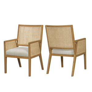 English Elm Natural Rattan Woven Armchair Set Rubberwood Farmhouse Coastal Dining Seating Pair Beige,Natural N776P385750N