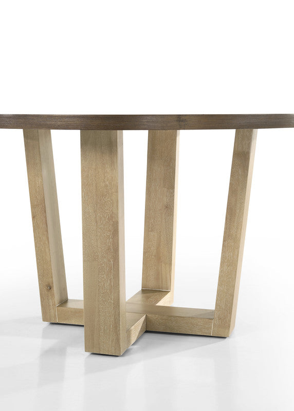 English Elm Baldo Round Oak Veneer Dining Set Seats Four with Wheat Upholstered Farmhouse Chairs B2749S00283