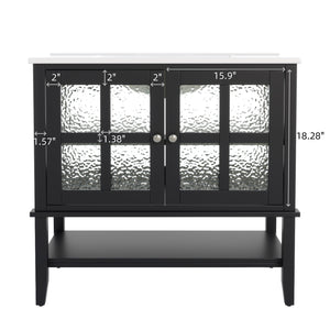 English Elm Christopher Knight Home® - 36" Bathroom Vanity with Ceramic Sink, Solid Wood Legs, Waterproof Finish, Soft-Close Hinges, Open Shelf, Silver Knobs Black N817P286249B