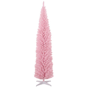 English Elm Homcom 8' Slim Pink Artificial Christmas Tree With Realistic Branch Tips, Easy Assembly & Safe Design W2225P249665