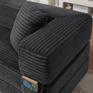 English Elm Modern Cord Fabric Convertible Sofa Sleeper Low Profile Square Frame for Apartments Dark Gray W3396P439849