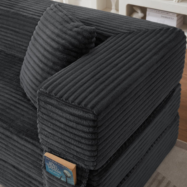 English Elm Modern Cord Fabric Convertible Sofa Sleeper Low Profile Square Frame for Apartments Dark Gray W3396P439849