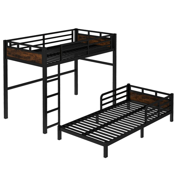 English Elm Twin Xl Metal Bunk Bed – Versatile Loft & Platform Bed With Vintage Wood Accents, Sturdy Safety Features W1580S00224-GIGA