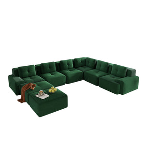 English Elm Modular Corduroy Sectional Sofa 6 Seat V Shaped Corner Couch with Ottomans Living Room Green W714S01584