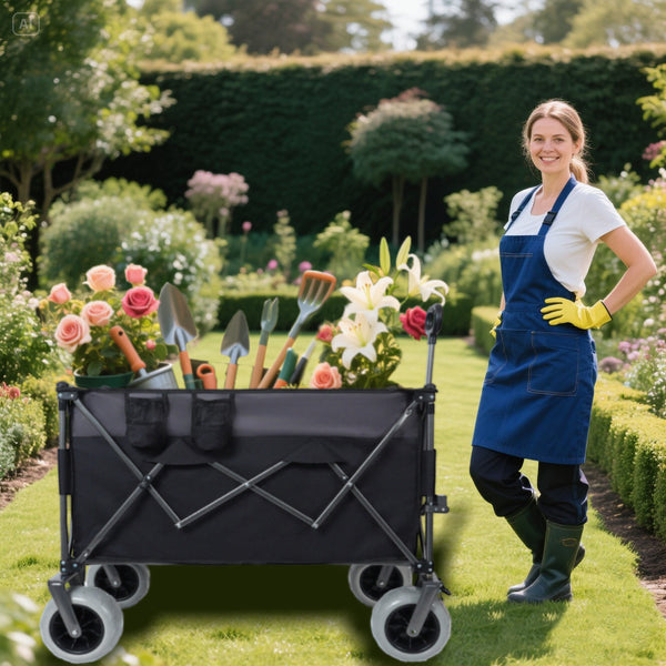 English Elm 9" Balloon Wheel Folding Wagon Heavy Duty 480lb All Terrain Oxford Fabric Cart W2932P317113