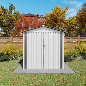 English Elm 6x Galvanized Steel Outdoor Storage Shed with Peaked Roof Skylight and Lockable Door W3213P309060