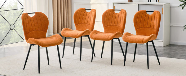English Elm Set of 4 Olive Fabric Dining Chairs Ergonomic Cushion Black Steel Frame Modern Black+Orange W1151P454882
