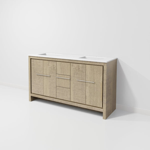 English Elm Rustic Acacia Double Bath Vanity 60" W X 20" D, Cultured Marble Top With Ample Storage & Style B2731P259458-GIGA