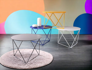 English Elm Epidia Lightweight White Metal Accent Table with Round Top & Triangle Legs – Modern Display Utility B2726P243242