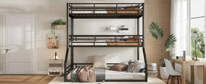 English Elm Twin Triple Metal Bunk Bed Matte Powder Coated Frame with Full Safety Guardrails Black W1580S00584