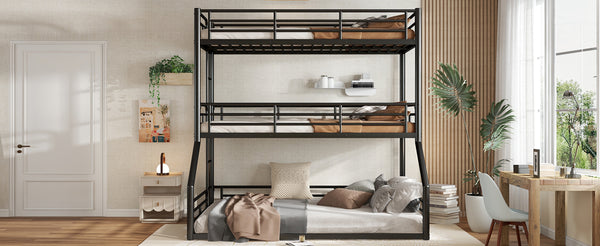 English Elm Twin Triple Metal Bunk Bed Matte Powder Coated Frame with Full Safety Guardrails Black W1580S00584