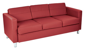 OSP Home Furnishings Pacific Faux Leather Contemporary Sofa with Chrome Legs for Modern Living Spaces Lipstick PAC53-R100