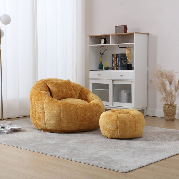 English Elm UNITED Cloud-Luxe Chenille Memory Foam Bean Bag Chair with Ottoman and Pillow for Ultimate Comfort Yellow W1568P361698