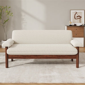 English Elm Modern Berber Fleece 2 Seat Loveseat Rubberwood Base Plush Armrest Couch for Apartments N763S000050A