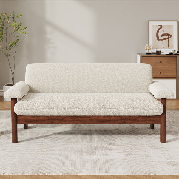 English Elm Modern Berber Fleece 2 Seat Loveseat Rubberwood Base Plush Armrest Couch for Apartments N763S000050A