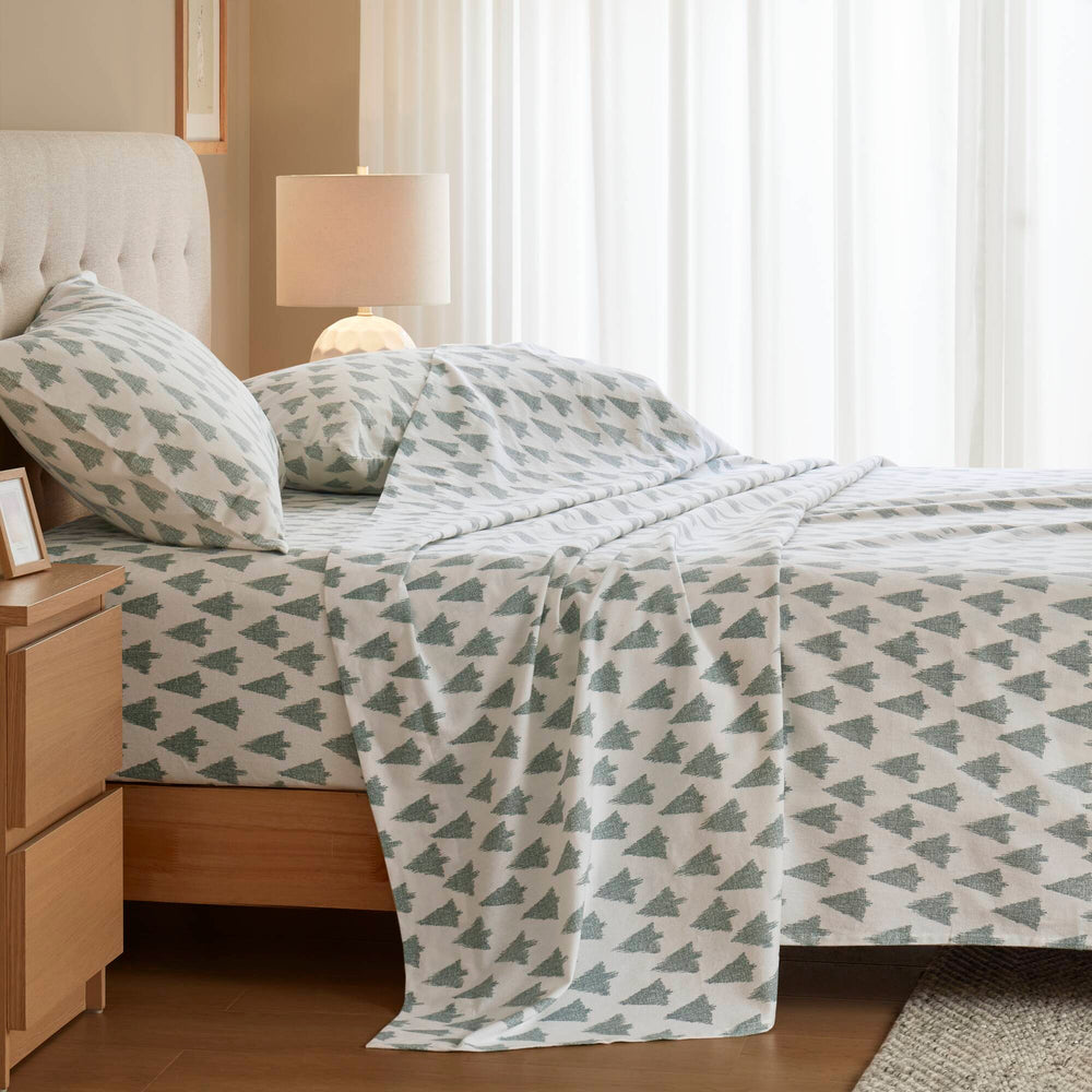 English Elm 4-piece Cal King Cotton Sheet Set with Artisan Ikat Tree Print for Bohemian Bedrooms B035P408383