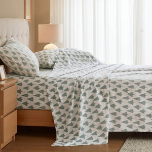 English Elm 4-piece Cal King Cotton Sheet Set with Artisan Ikat Tree Print for Bohemian Bedrooms B035P408383