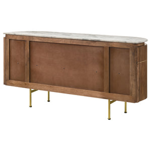 English Elm Feast Natural 4-door Sideboard Buffet Cabinet with White Marble Top, Mango Wood, Brass Inlay, 63" B062P342730
