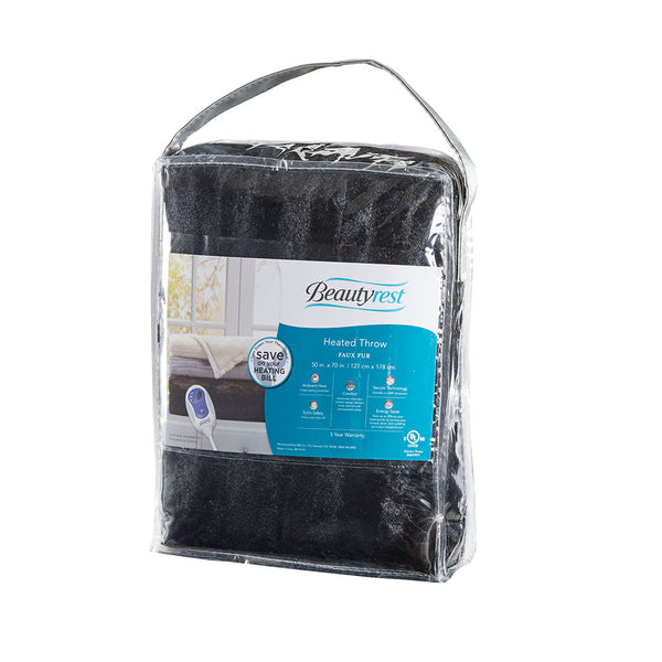 JLA Home Beautyrest - Faux Oversized Heated Throw with Ultra-Soft Faux Fur, Low-EMF Secure Comfort Heat, 3 Levels, 5-Year Warranty BR50-0750
