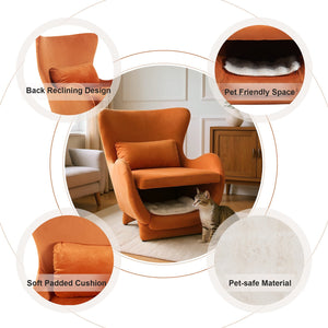English Elm Furniture Plush 2-in-1 Pet-Friendly Mid Century Modern Accent Chair with Velvet Upholstery, Removable Base and Ergonomic Support for Living Room Orange N843P331163S