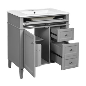 English Elm 30'' Modern Bathroom Vanity Set With Mirror, Stylish Freestanding Cabinet, Ample Storage & Sink SW000127AAE-1