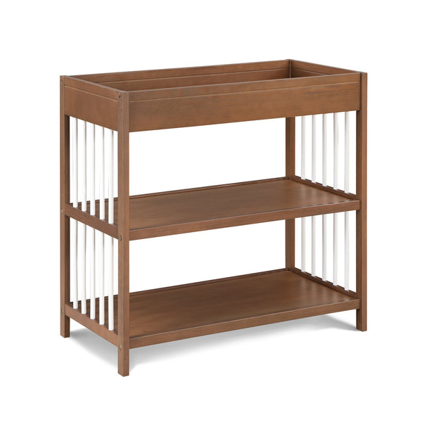 English Elm Pixie Mid-century Nursery Changing Table with Spindle Sides and Open Storage Shelves Walnut B022P204853