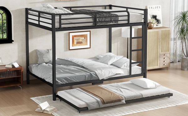 English Elm Full Metal Bunk Bed With Twin Trundle - Stylish, Space-Saving Design For Families And Guests! W1580S00129