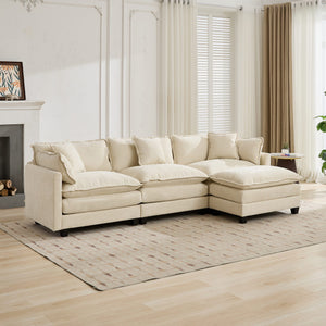 English Elm Cloud Modular Three Seat Sofa Chenille Upholstered with Double Layer Cushions for Living Room Beige W1143S00053