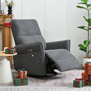English Elm 270° 270° Power Swivel Recliner Chair with USB Ports, 30° Rocking, 95–150° Recline for Small Spaces Dark Gray W1028S00050