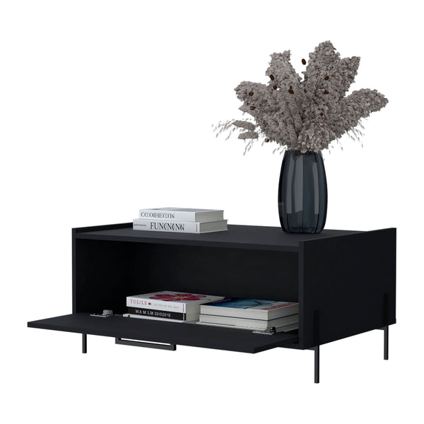 English Elm Glendale Modern Coffee Table with Flip-Down Door and Open Shelf, Scratch-Resistant Melamine Storage Black 33.5 L x 23.6 W x 2.8 H B128P244986