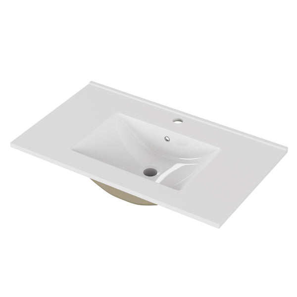 English Elm 30-inch White Ceramic Drop-in Sink for Minimalist Bathrooms with Pre-drilled Faucet W3151P360951