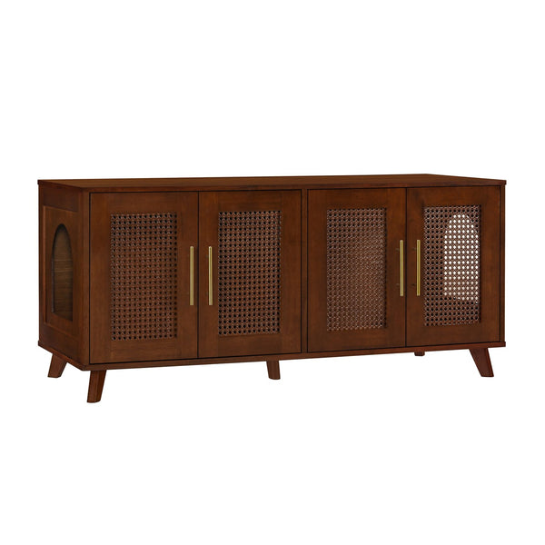 English Elm Lars Rubberwood Rattan Dog Crate Cabinet Stylish Pet Kennel for Living Room Walnut N775P397559W