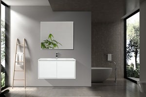 English Elm 36" Floating Bathroom Vanity Base Glossy White Wall Mount Soft Close Cabinet W1920P263626