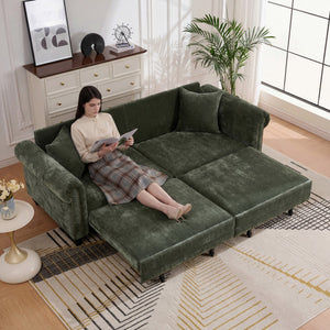 English Elm 86" Chenille Sleeper Sofa with Nailhead Rolled Arms Three Seat Convertible for Any Room Green W3373S00088
