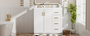 English Elm 36'' Bathroom Vanity with Ceramic Sink Combo Solid Wood Frame Soft-Closing Drawers Ample Storage Elegance White N710P243327K