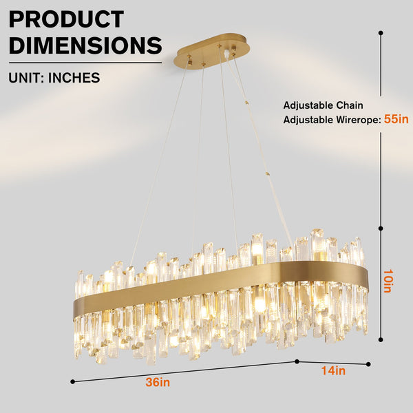 English Elm 36-Inch Modern Luxury Gold Crystal Chandelier with 24 Lights, Adjustable Height, Brass Frame, Elegant Centerpiece W2869P218651