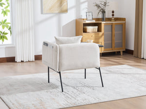 English Elm Leisure Linen Accent Chair with Built-in Side Table Pockets and Lumbar Pillow Modern Beige W395P453307