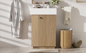 English Elm [video]21.6" Freestanding Bathroom Vanity Ceramic Sink Wavy Door Mdf Cabinet Small Bath Wood N729P285503N