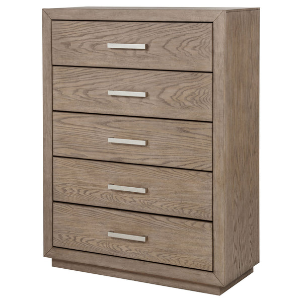 English Elm Gibbons Five Drawer Chest with Chrome Pulls and Mitered Trim for Modern Bedrooms B062P447735
