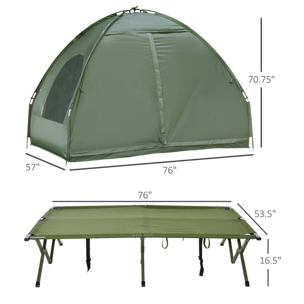 English Elm Outsunny 4-in-1 Elevated Two Person Camping Cot Tent with Air Mattress Outdoor W2225P217035