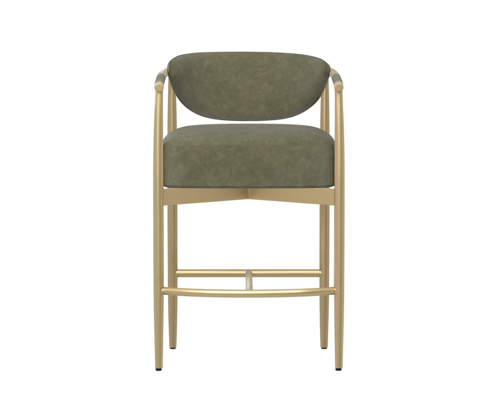 Sunpan HELOISE Counter Stool - Elegant Ivanhoe Pine Faux Leather with Gold Stainless Steel Frame & Comfort 112661