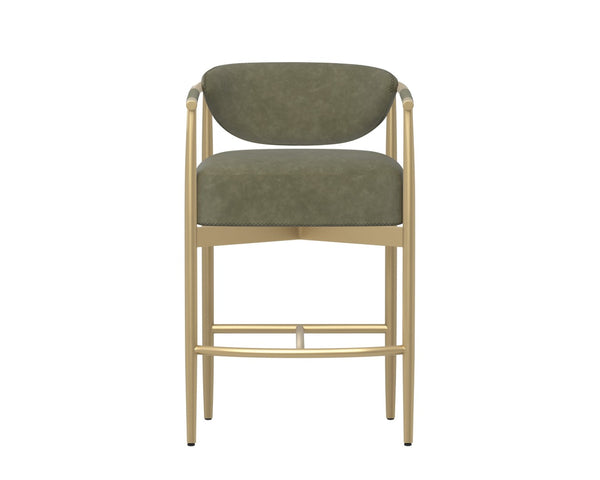 Sunpan HELOISE Counter Stool - Elegant Ivanhoe Pine Faux Leather with Gold Stainless Steel Frame & Comfort 112661