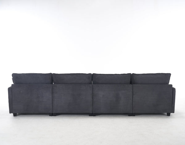 English Elm Oversized Modular Velvet U-Shaped Sofa - Luxurious 4-Seat Couch With 2 Ottomans & Pillows W2705S00024-GIGA