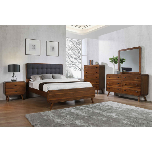 English Elm Carson Dark Walnut California King Platform Bed - Mid-Century Modern Design With Upholstered Headboard B062S00694