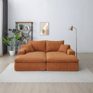 English Elm 87" Oversized Sectional Double Lounge Chaise Cloud Plush Sofa Bed No Assembly Modular Corduroy Comfortable Relaxing Sleeper for Indoor Spaces Orange W1117S00257